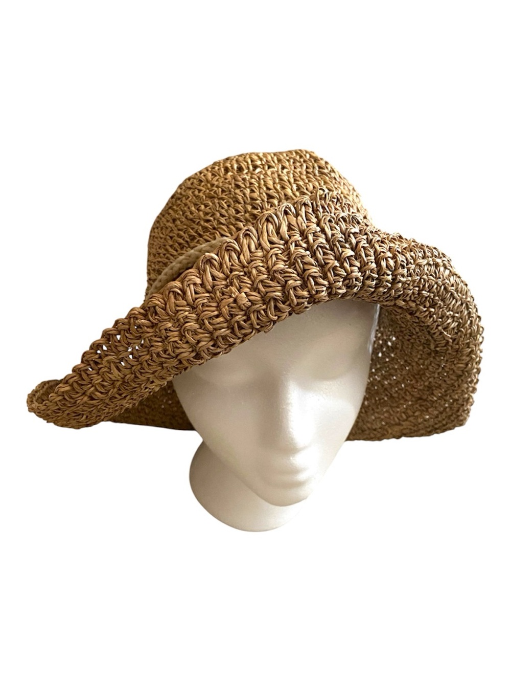 Natural sea grass floppy sun hat tan with white rope